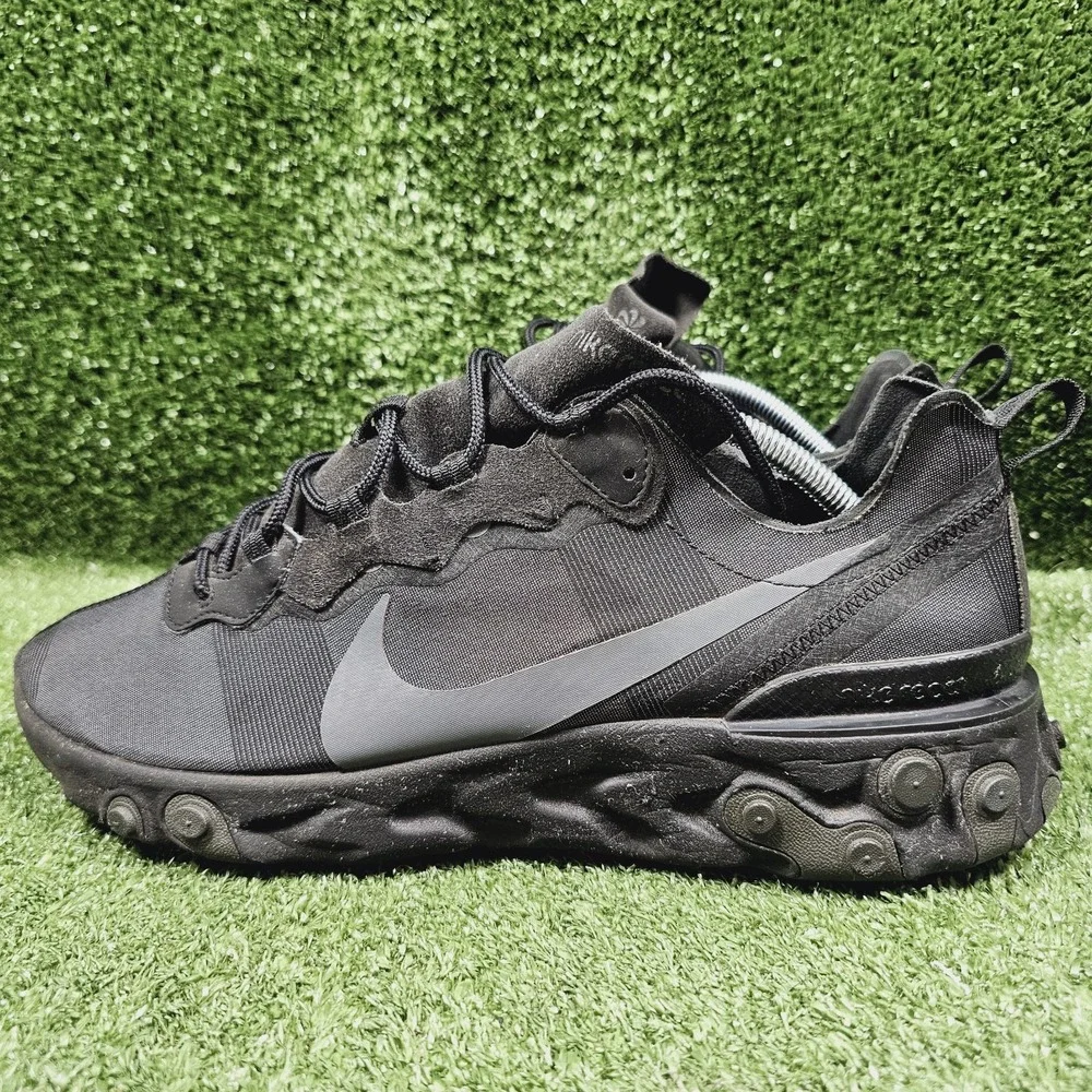 Nike React Element 55 Triple Black Athletic Sneakers BQ6166-008 Mens 12